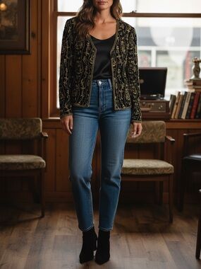 Adrianna Papell Black Silk Occasion Jacket with Beaded Trim